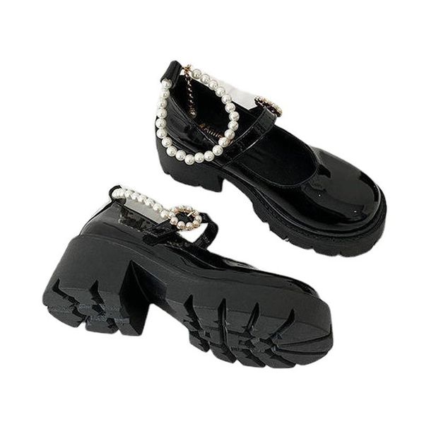 

dress shoes 2021 pearl british leather fashion retro spring, summer and autumn mary japanese high-heeled women's, Black