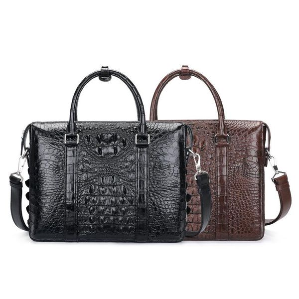 

briefcases thailand siam crocodile leather men's lapbag 2021 business handbag large capacity zipper briefcase men messenger bags