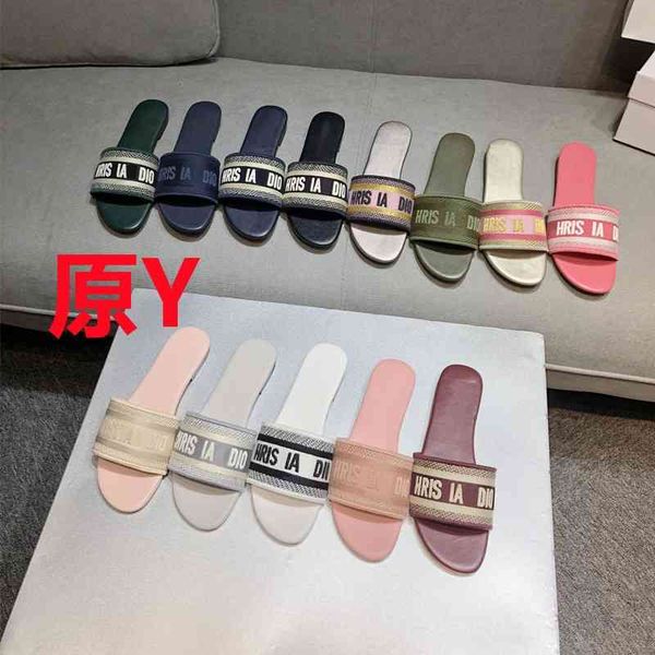 

family embroidered slippers women's flip flops, Black