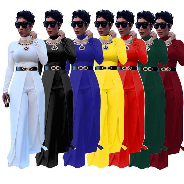 

women's jumpsuits & rompers 2021 pure color style european and american fashionable collar long sleeved wide legged jumpsuit, Black;white