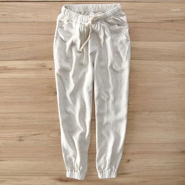 

summer linen pants men casual harem male trousers loose men's clothing ankle-length1, Black