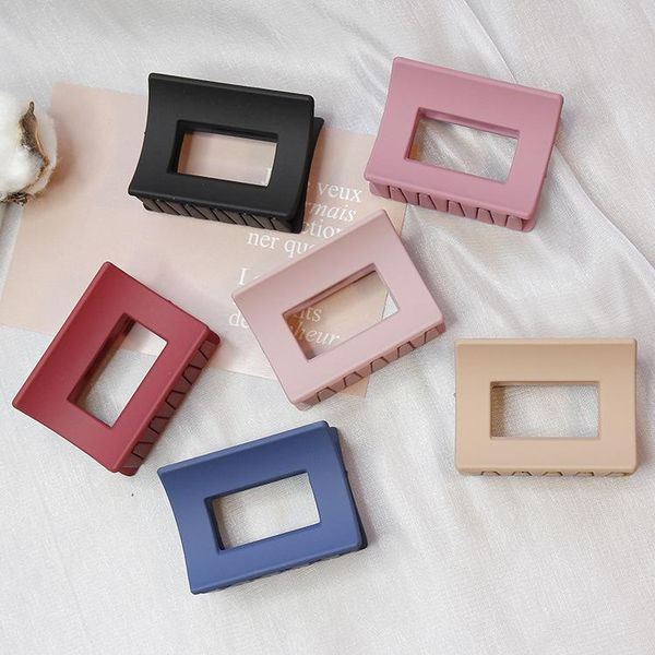 

korean simple fashion matte hair claw solid color clip geometric hollow barrette wash bath accessories for women girls, Slivery;white