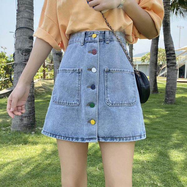 

skirts skirt summer 2021 high waist women show thin denim net red versatile a-line short student, Black