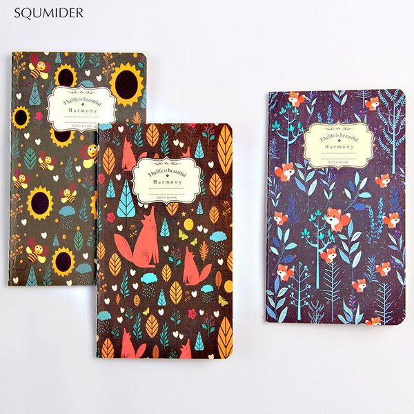 

notepads 3pcs/lot kawaii flower diary sketchbook journal kraft paper notebooks for kid girl school office supplies stationary, Purple;pink