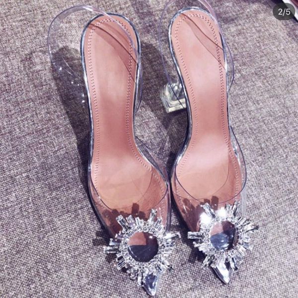 

dress shoes termainoov women pumps pointed toe high heels transparent pvc wedding party stiletto buckle fashion sandals, Black