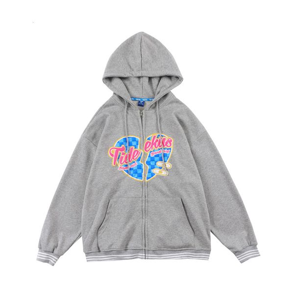 

sweatshirts fashion love print hooded cardigan sweater street fashion brand loose zipper coat trendy sweatshirt hoodie, Black