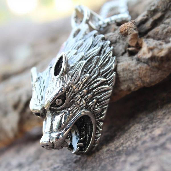 

pendant necklaces men stainless steel viking domineering wolf head necklace charm, Silver