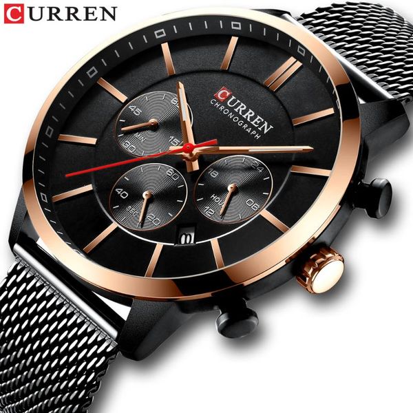 

wristwatches curren fashion quartz clock mens watch causal sport watches men chronograph and date wristwatch with steel mesh, Slivery;brown