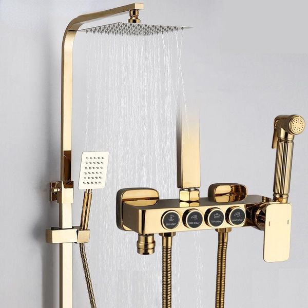 

bathroom shower sets gold digital set smart thermostatic system wall mount square head golden bath faucet spa rainfall grifos