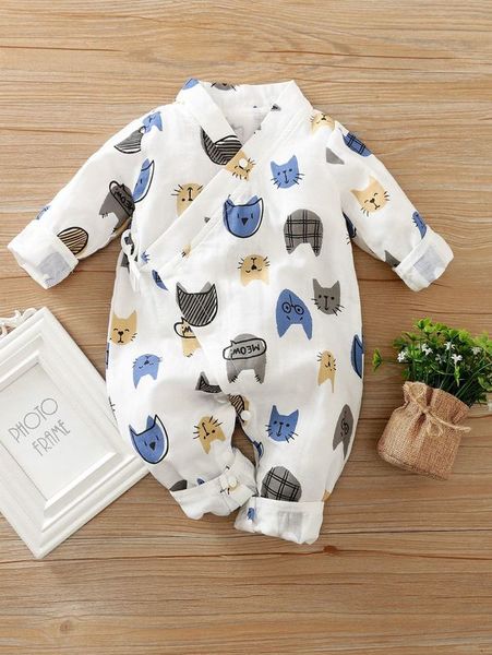 

yierying baby wrap knot cartoon & letter graphic jumpsuit she, Blue