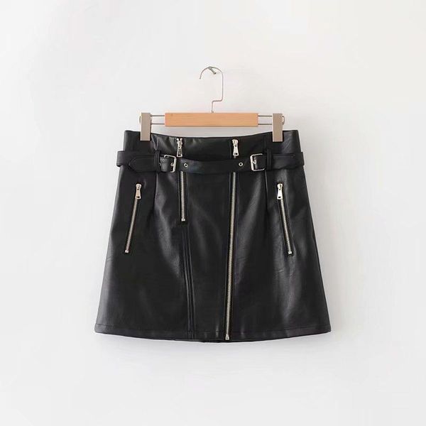 

skirts asds women pu leather black zipper design moto biker style pockets faldas solid female casual chic mini wqz56314