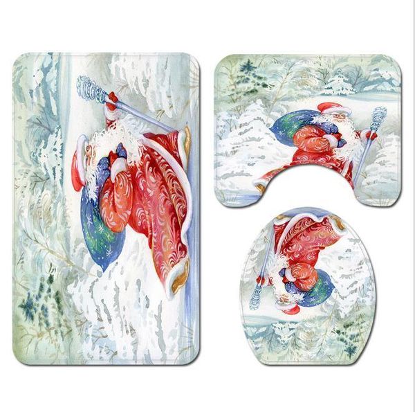 

bath accessory set 3pcs/set flannel santa claus print decorative mat 45*75cm bathroom floor pad