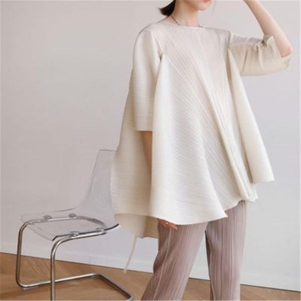 

women's t-shirt 2021 summer miyake pleated fat mm fashion comfortable loose large size hepburn style personalized women, White