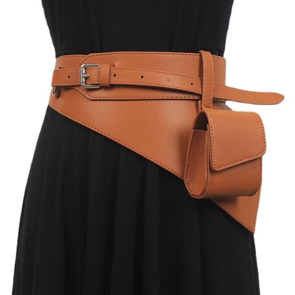 

belts pu leather camel irregular mini-bag wide women's belt personality for women fashion tide all-match spring autumn 2021, Black;brown