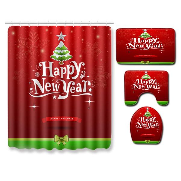 

bath accessory set christmas theme bathroom with waterproof shower curtain non-slip rugs and wc toilet cover mat washable carpet