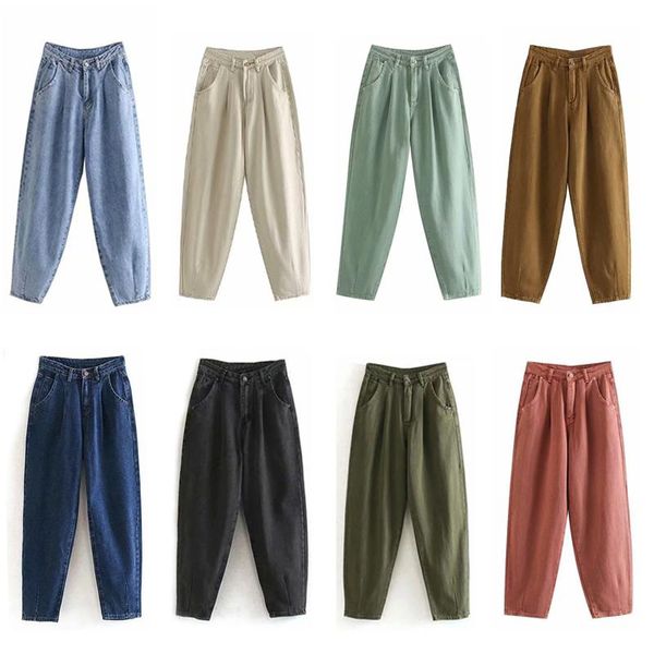 

fashion women's loose mom jeans trousers pocket zipper streetwear blue ladies high waist