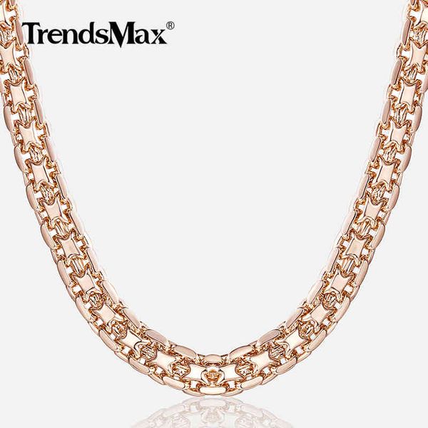 Trendsmax 5 мм Ожерелья для женщин Девушки 585 Розовое Золото Бисмарк Ссылка цепь женские Ожерелье Мода Ювелирные Изделия Подарки 45-50 см GN452