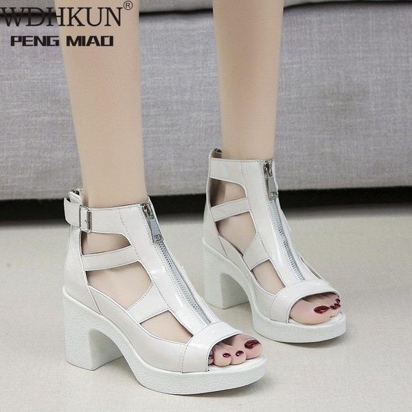 

sandals 2021 women soft leather pu high squre heel black thick platform shoes female open toe party wedding