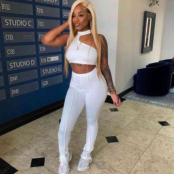 

summer two piece set womenpant and outfits white club party crop sport tracksuit 2