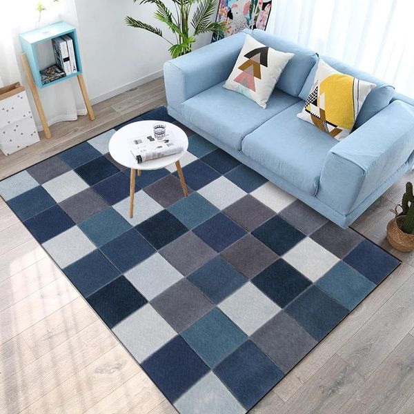 

carpets nordic geometry living room carpet modern simple blue lattice pattern rug bedroom winter warm decor soft for