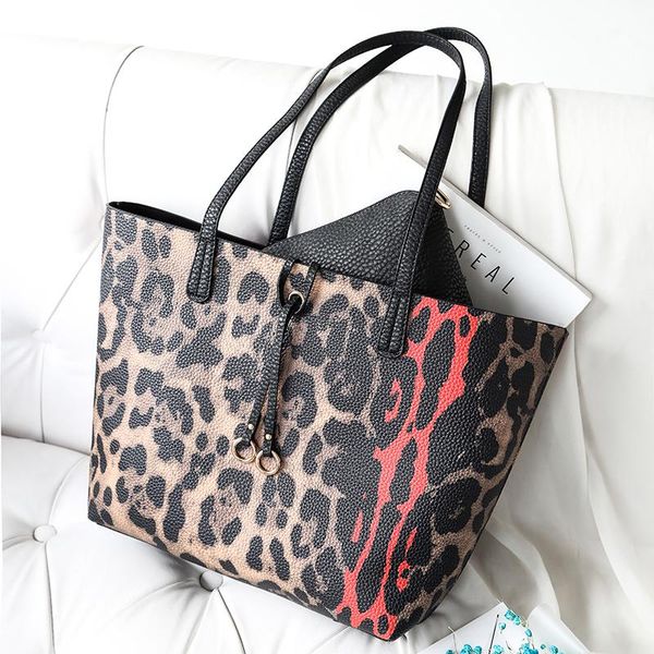 

fashion leopard large women handbag brand designer shoulder bag for female crossbody bags pu leather lady big totes 2 pcs waist