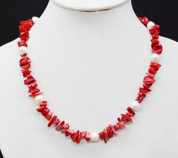

chokers natural red coral and white pearl necklace. as beautiful a flower. classic gift 18", Golden;silver