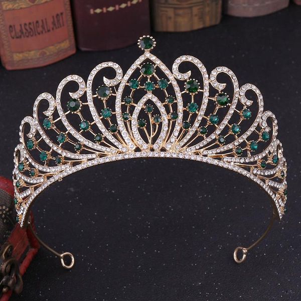 

hair clips & barrettes baroque vintage crystal bridal tiaras big crowns women green rhinestone pageant diadem wedding accessories african je, Golden;silver