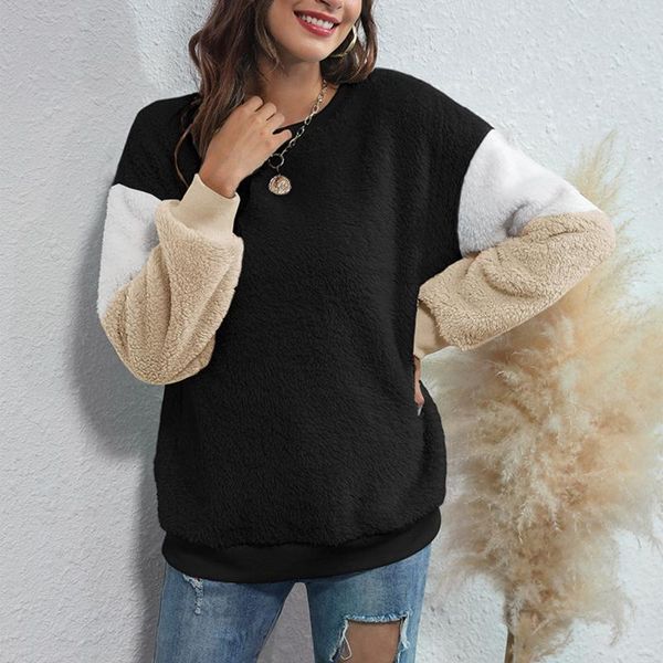 

women's hoodies & sweatshirts winter women o neck long sleeve three-color stitching thick casual sweater fall clothing fashion, Black