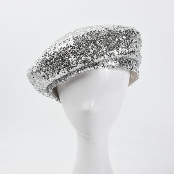 

berets 2021 hats for women fashion sequins beret personality trend blingbling painter hat stretch party modeling accessories beanie, Blue;gray