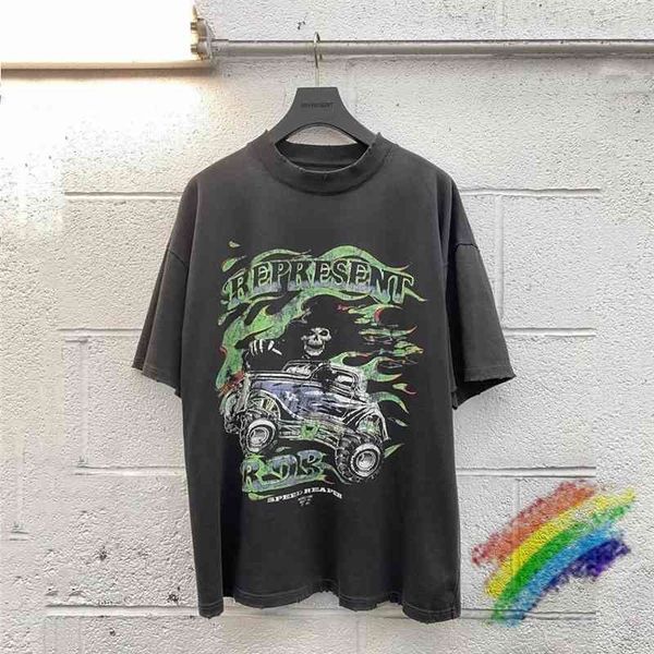 

men's t-shirts heavy fabric represent t-shirt men women 1:1 -quality vintage t shirt skull print streetwear oversized tees ys1, White;black