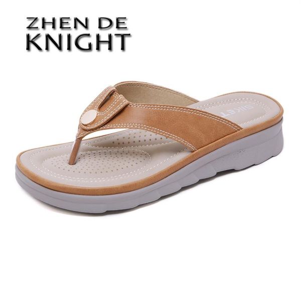 

slippers 2021 summer platform flip flops fashion beach shoes woman anti-slip pu leather sandals women, Black