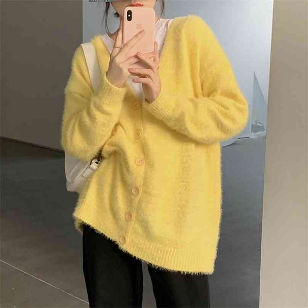 

stylish korean v-neck warm all match clothe women loose streetwear cardigans sweaters 210525, White;black