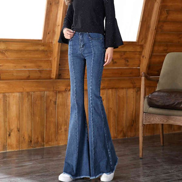 

jeans brim of blue flare denim with a high waist boyfriend for casual women full length ny pants