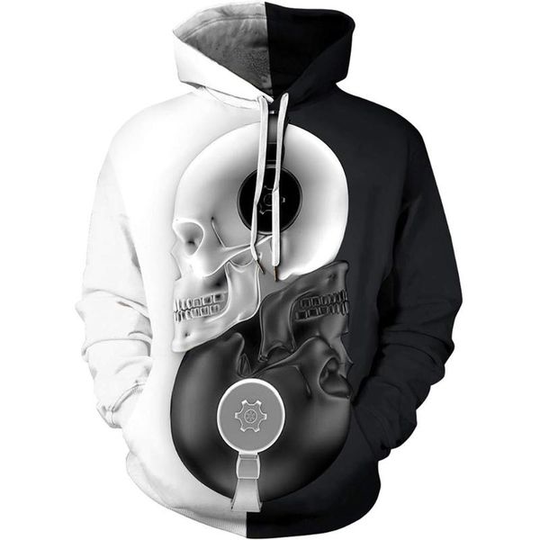 

men's and women's spring autumn skull hoodie 3d printed otaku gothic long-sleeved horror cosplay street hoodies & sweatshirts, Black