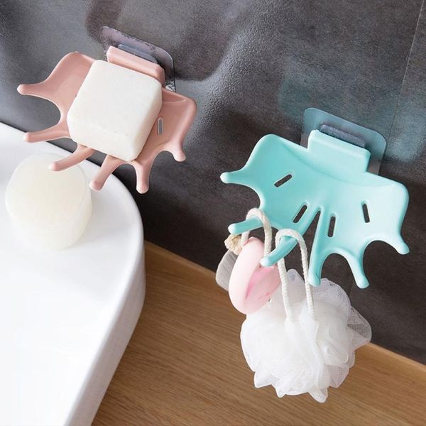 

no drilling six claw self adhesive wall mounted shelf drain box sponge rack soap holders dish tray bathroom accessories bath accessory set