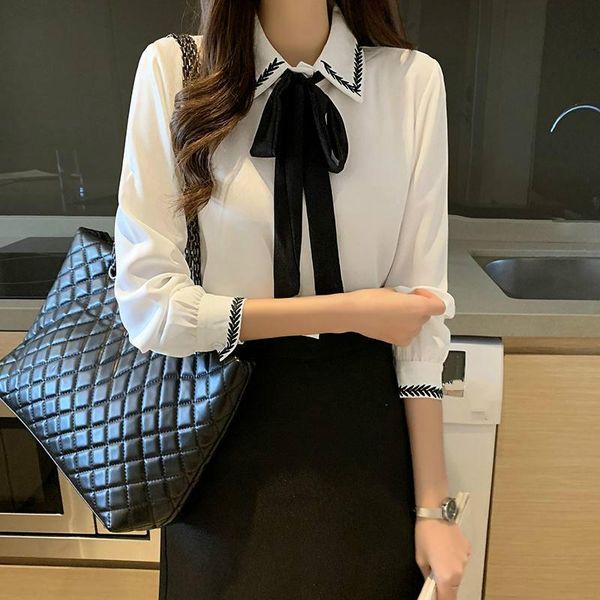 

women's blouses & shirts joinyouth korean bow tie turn down collar spring long sleeve blusas single breasted women chiffon 57869 ds3j, White