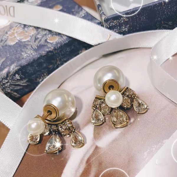 

70% off family letter tassel double-sided pearl earrings female super fairy water drop diamond earrings, Golden;silver