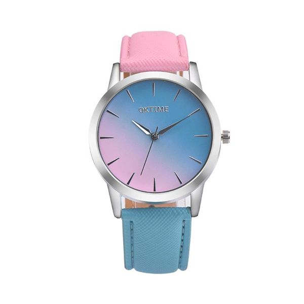 

women watch gradient color colorful retro rainbow design leather band analog alloy quartz wrist bracelet gift f wristwatches, Slivery;brown