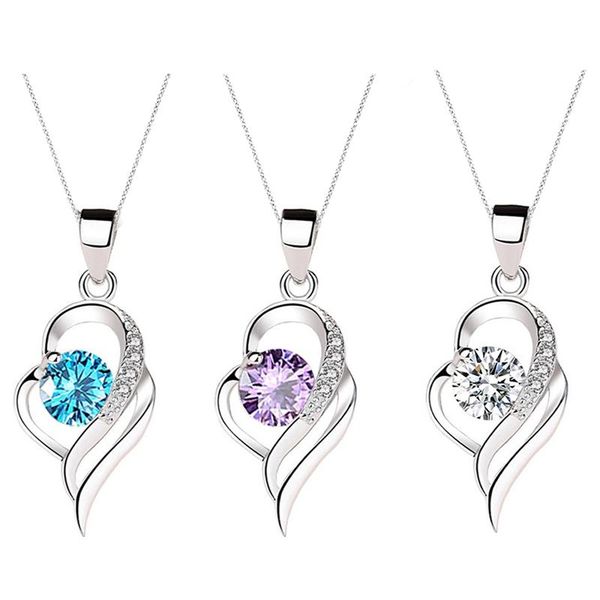 

pendant necklaces luxury crystal cz love heart women party jewelry, Silver