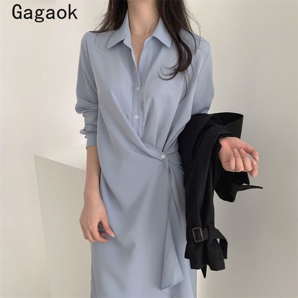 

office lady fashion women dress spring autumn solid button lapel midi dresses chic simple wild vestidos k3868 210531, Black;gray