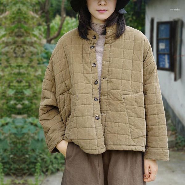 

vintage winter women coat casual loose corduroy long-sleeve thick warm short cotton-padded parka1, Black