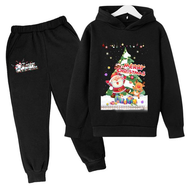 

clothing sets children's christmas tree snowman elk casual two piece hoodie pants boys and girls outdoor sports suit pullovers, White