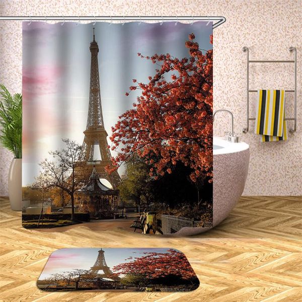 

paris tower landscape print bathroom shower curtain waterproof polyester for home decoration curtains