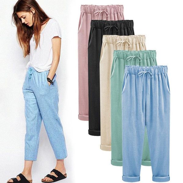 

women's pants & capris plus size solid women ankle length harem thin loose female spring summer autumn high waist drawstring sports cas, Black;white