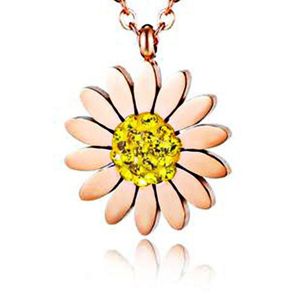 

pendant necklaces stainless steel women pendants chain leaf daisy zircon for girlfriend wife lovers jewelry creativity gift wholesale, Silver