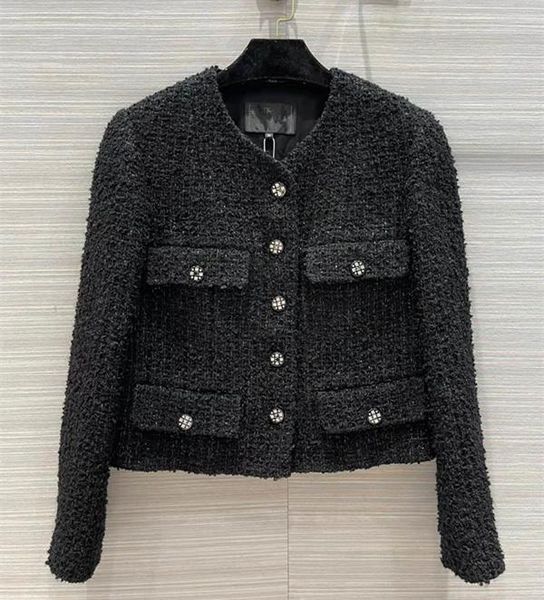 

women's wool & blends european and american clothing winter 2022 long sleeve black single breasted button fashion tweed coat