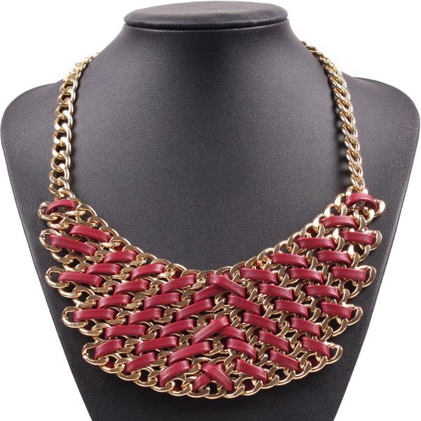 

chains gold color chain big pendant necklace fashion brand leather braided chunky statement for women jewelry wholesale, Silver