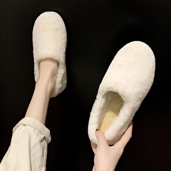 

slippers net red thick bottom anti-skid wear-resistant pea tide shoes women's korean fashion plush cotton scoop in autumn and winte, Black