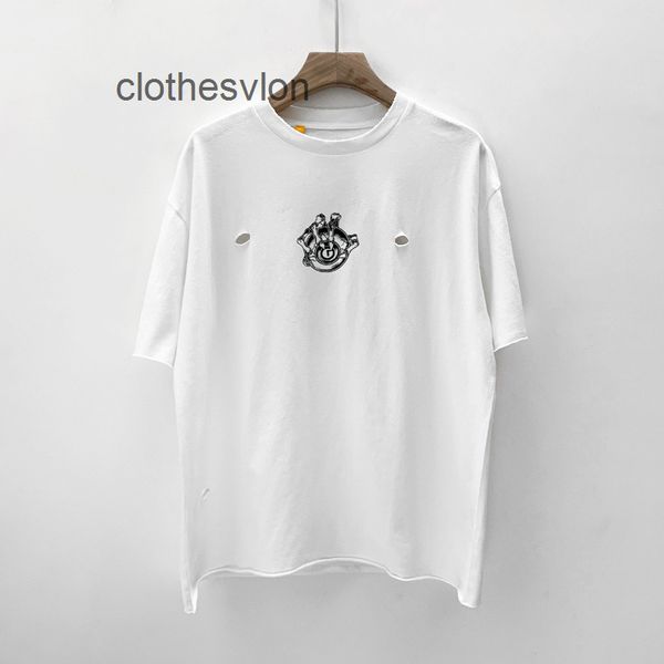 

mens fashion gallerydept hip hop high street vintage hole loose round neck short sleeve t-shirt, White;black