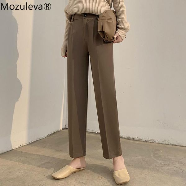

women's pants & capris mozuleva elegant straight women suit button up loose office ladies ankle-length 2021 spring summer femme, Black;white